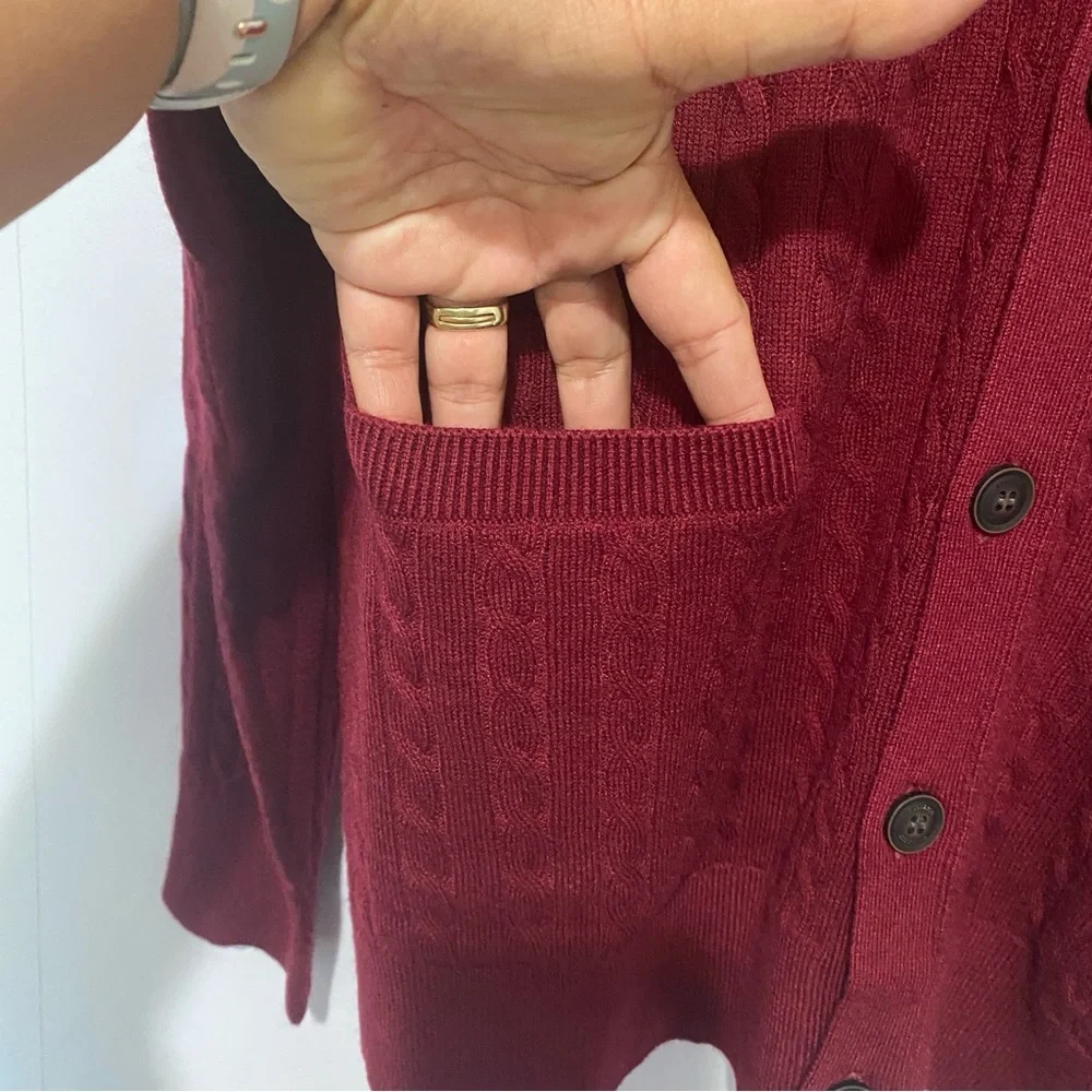 Kallspin Wool Blend Men's Cardigan XL Maroon Cable Knit Button Front Sweater NWT